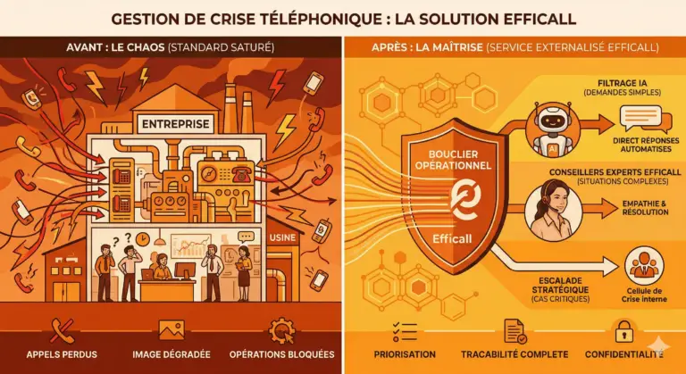 Infographie Efficall tri appels IA humain gestion crise téléphonique